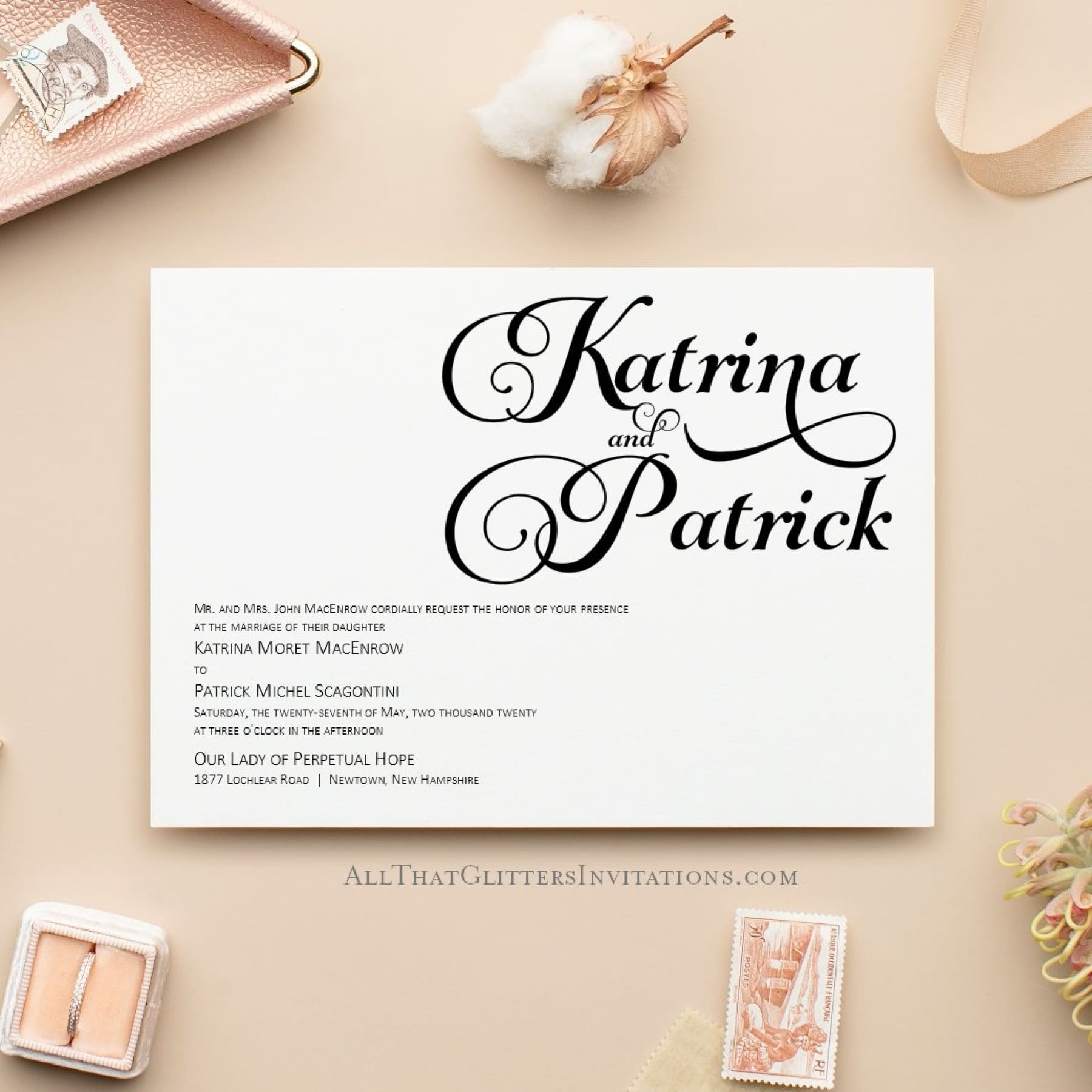 Bold Calligraphy Wedding Invitations, Katrina - All That Glitters Invitations