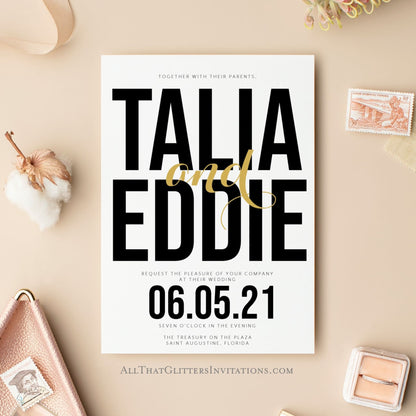 Bold + Modern Wedding Invite, Talia - All That Glitters Invitations