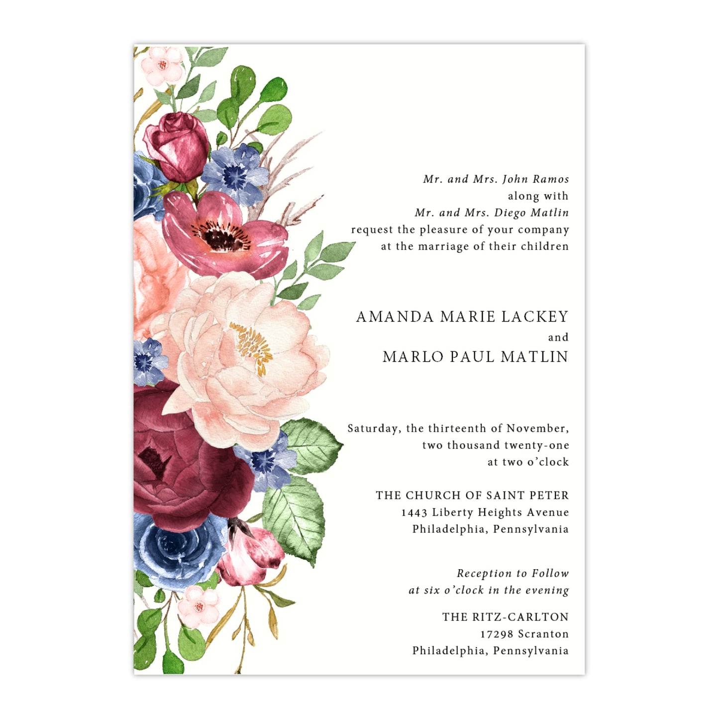 Burgundy Bouquet Wedding Invitation - All That Glitters Invitations