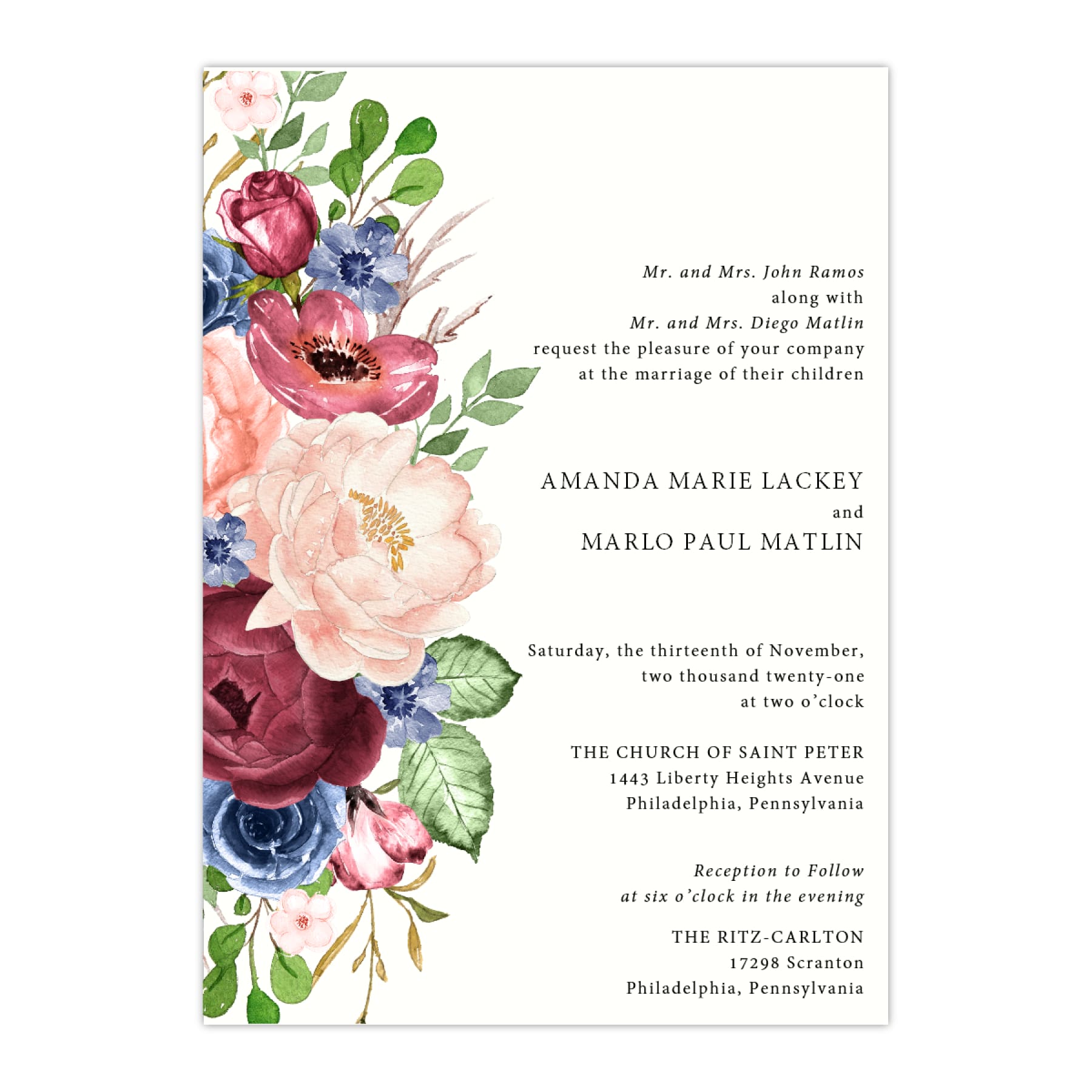 Burgundy Bouquet Wedding Invitation - All That Glitters Invitations