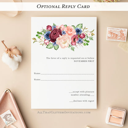 Burgundy Bouquet Wedding Invitation - All That Glitters Invitations