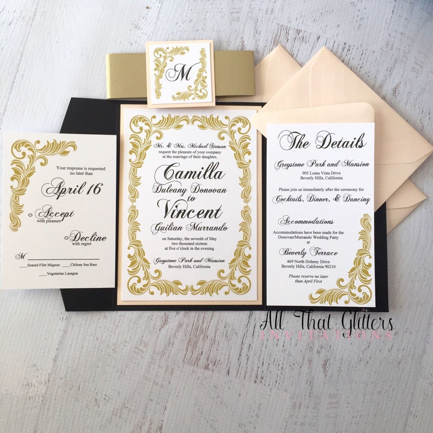 Camilla | Vintage Wedding Invitation Suite - All That Glitters Invitations