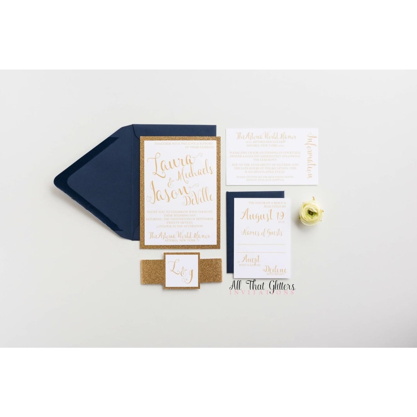 Classic Glitter Wedding Invitation, Laura - All That Glitters Invitations