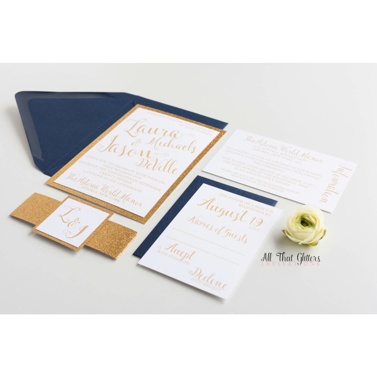 Classic Glitter Wedding Invitation, Laura - All That Glitters Invitations