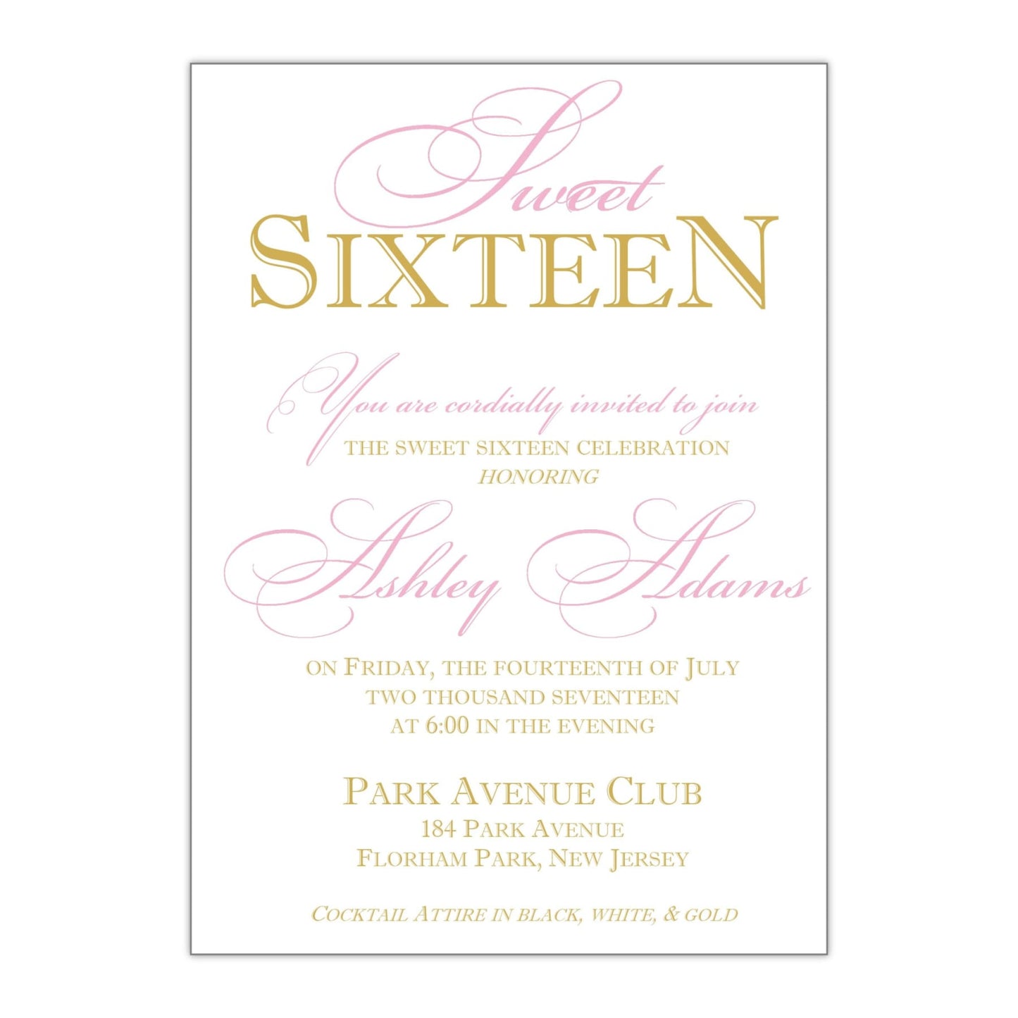 Classic Sweet 16 Invitation - All That Glitters Invitations