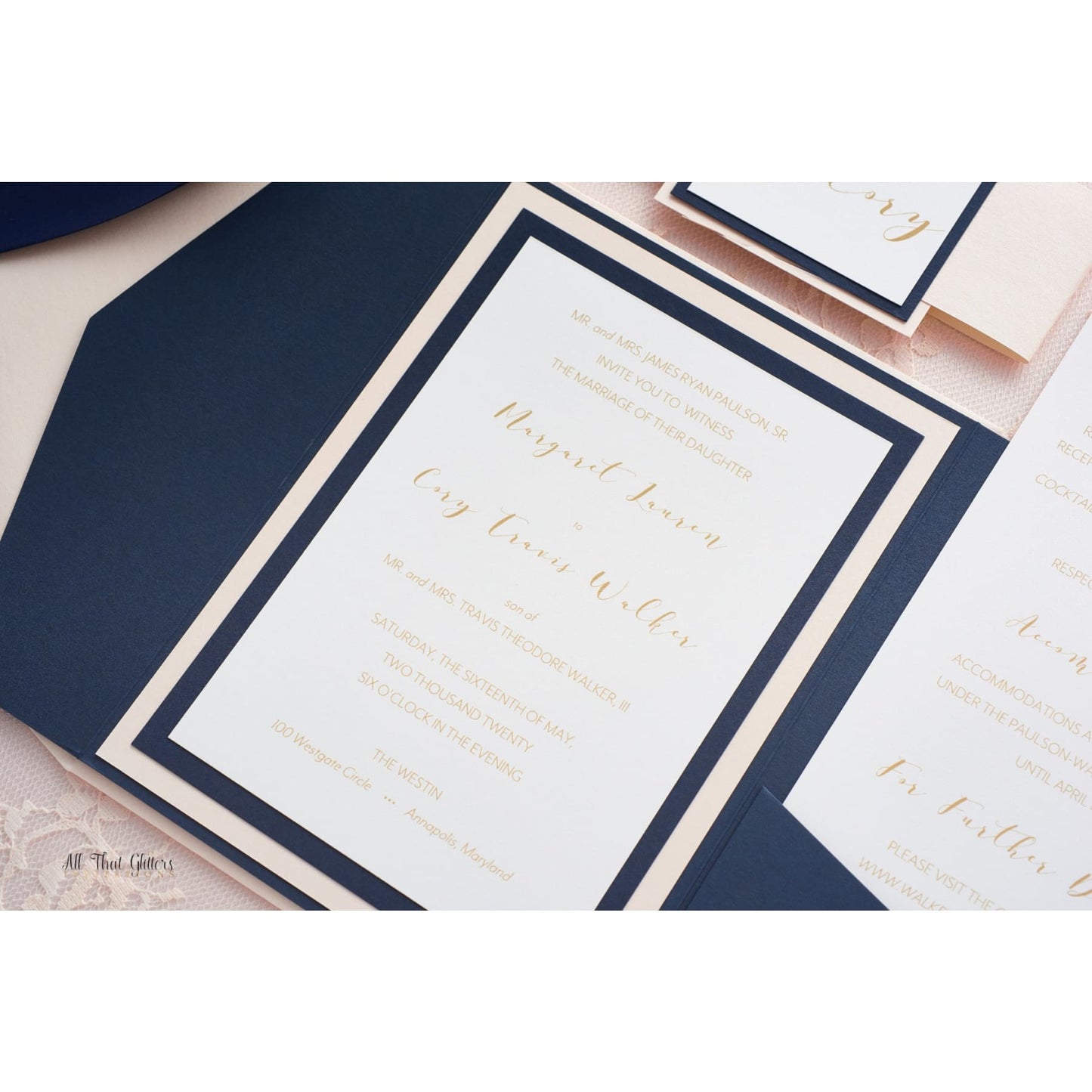 Classy Wedding Invitation, Maggie - All That Glitters Invitations