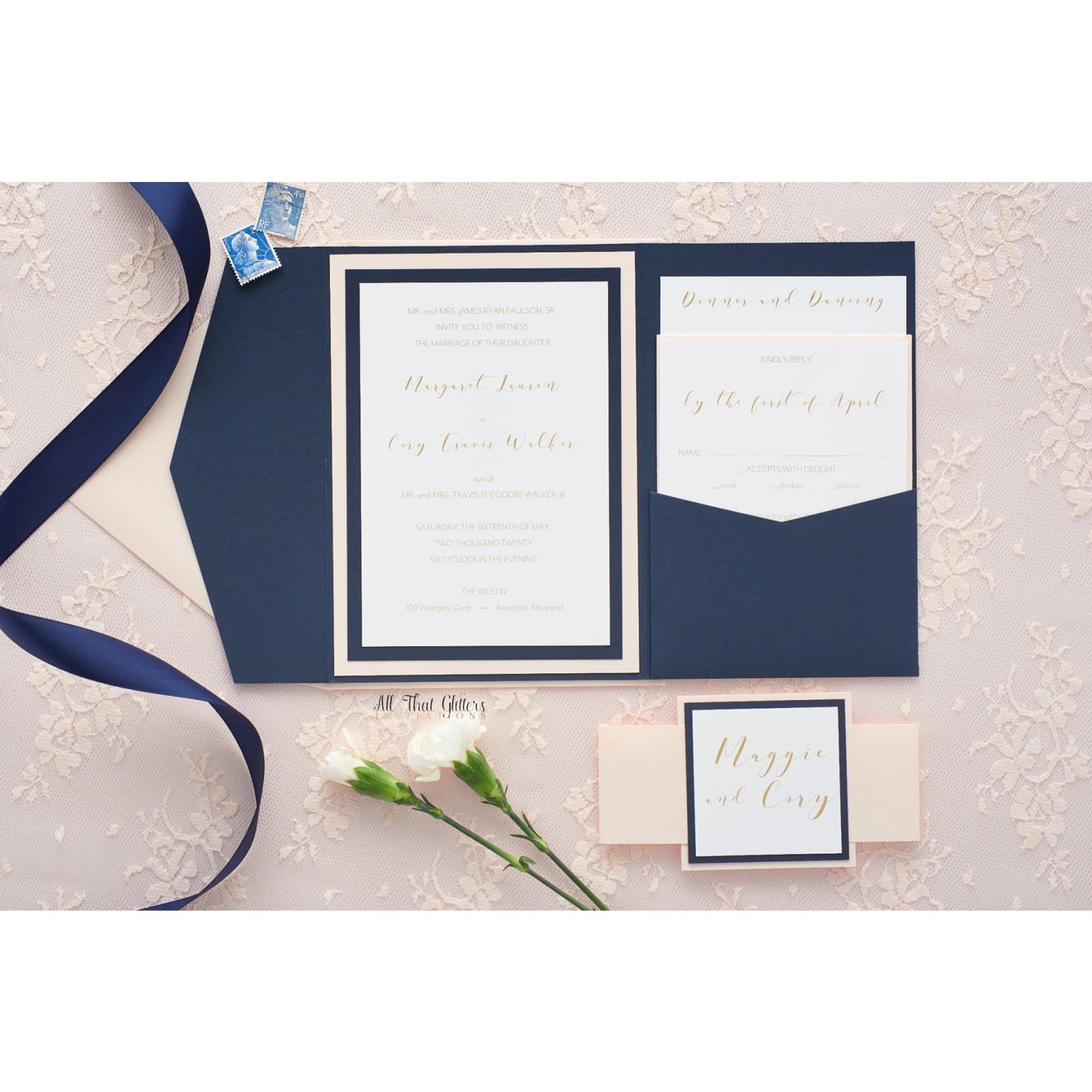 Classy Wedding Invitation, Maggie - All That Glitters Invitations