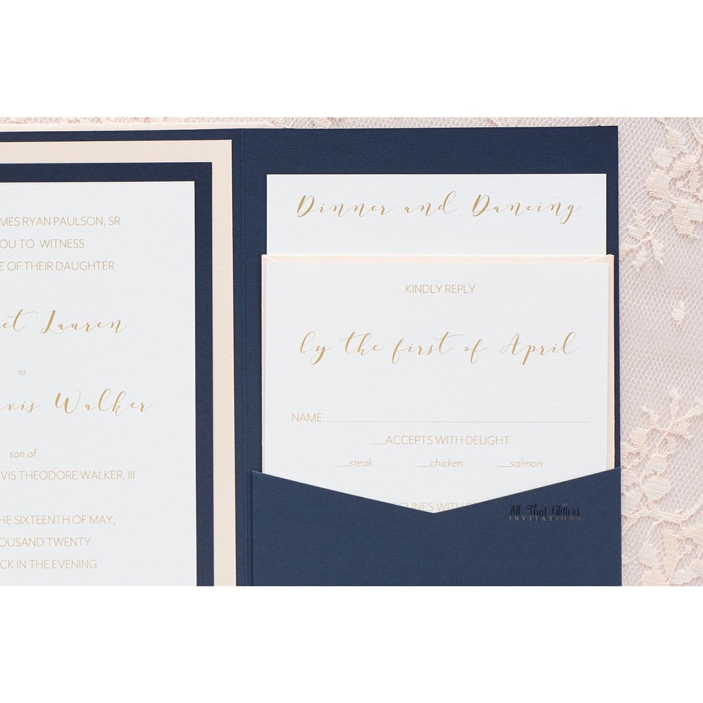 Classy Wedding Invitation, Maggie - All That Glitters Invitations