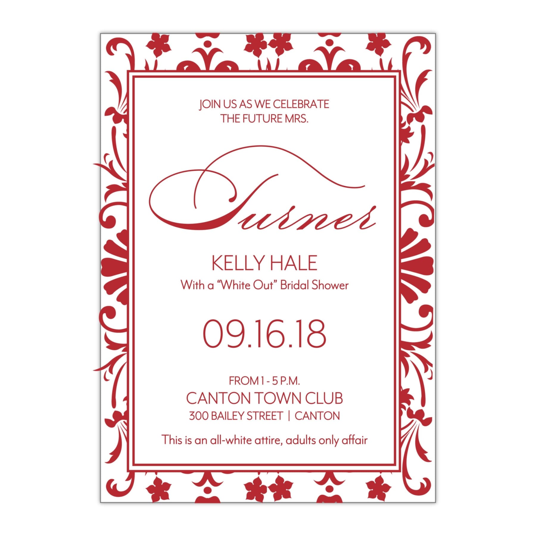 Damask Style Pattern Bridal Shower Invitation - All That Glitters Invitations