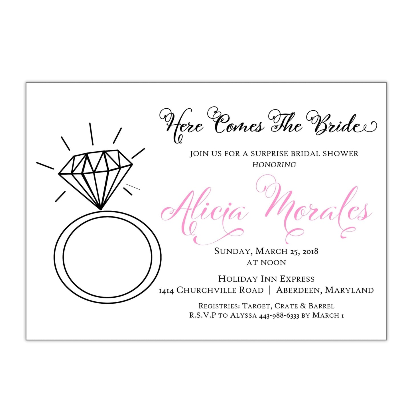 Diamond Ring Bridal Shower Invitation, Alicia - All That Glitters Invitations