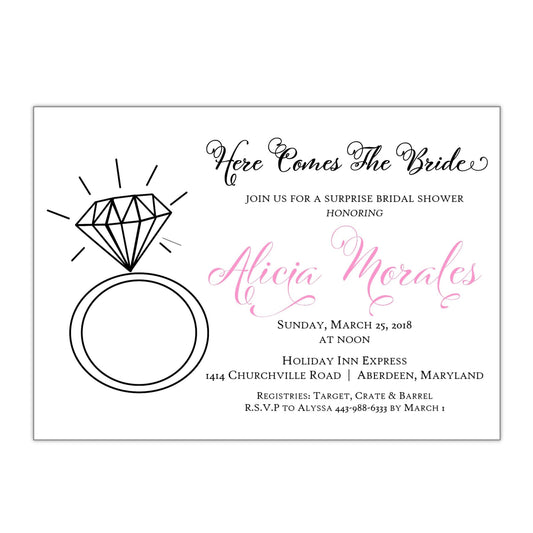 Diamond Ring Bridal Shower Invitation, Alicia - All That Glitters Invitations