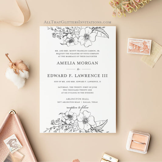 Double Botanic Florals Wedding Invitation - All That Glitters Invitations