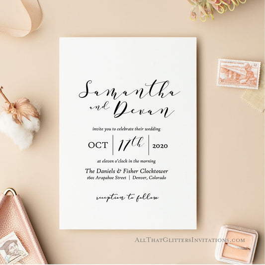 Elegant and Sleek Wedding Invitation, Samantha - All That Glitters Invitations