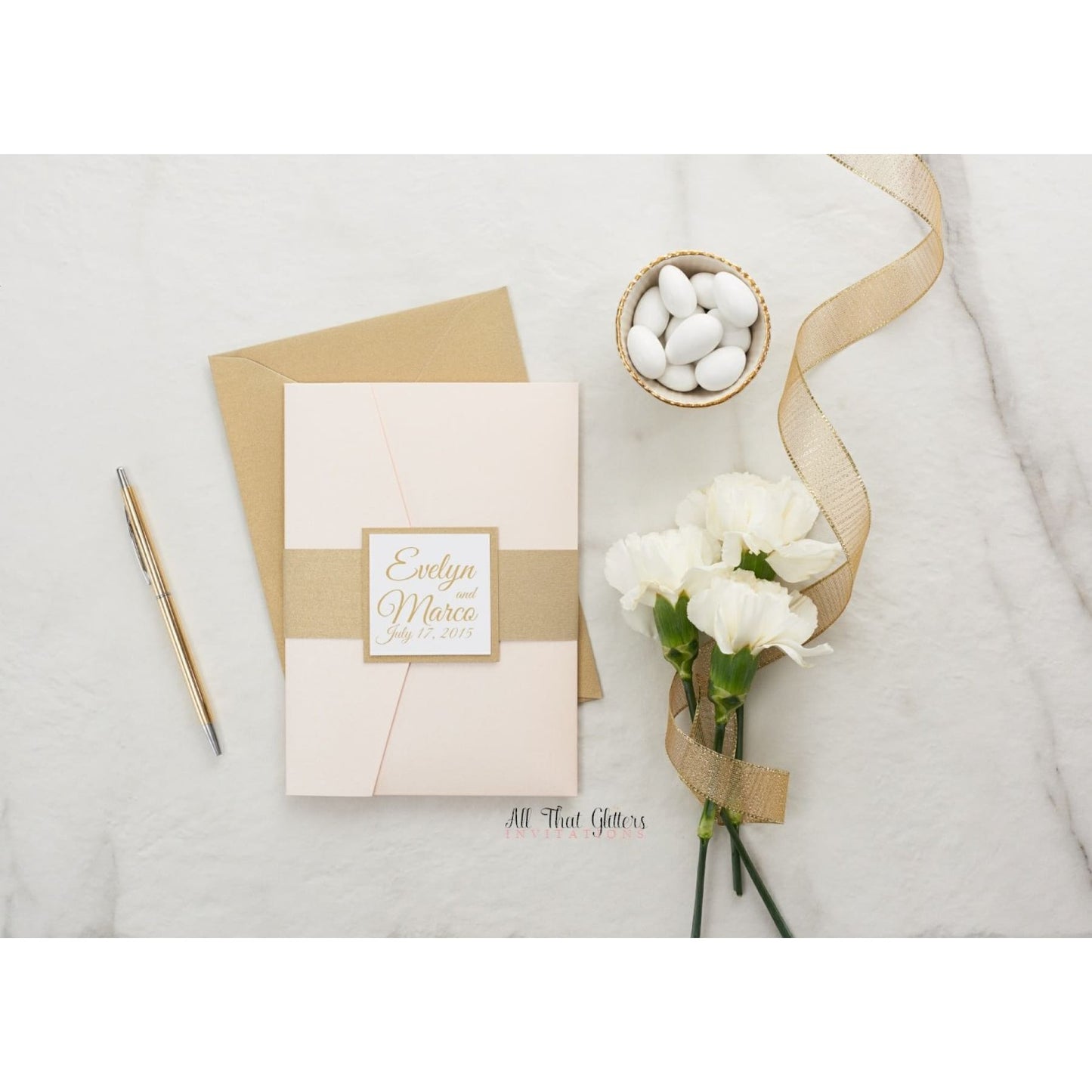 Elegant Pocketfold Wedding Invitation, Evelyn - All That Glitters Invitations