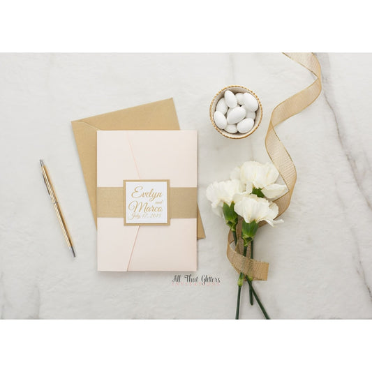 Elegant Pocketfold Wedding Invitation, Evelyn - All That Glitters Invitations