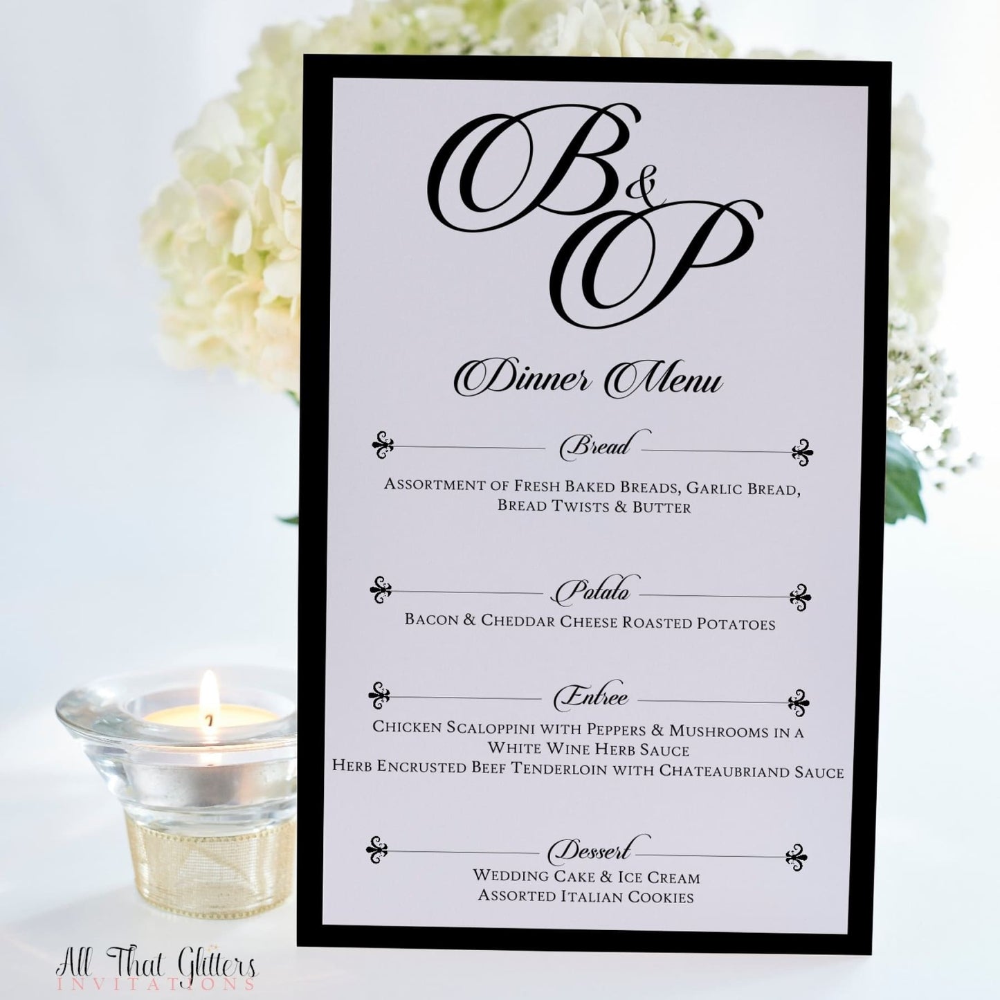 Elegant Wedding Reception Dinner Menu, Brittney - All That Glitters Invitations
