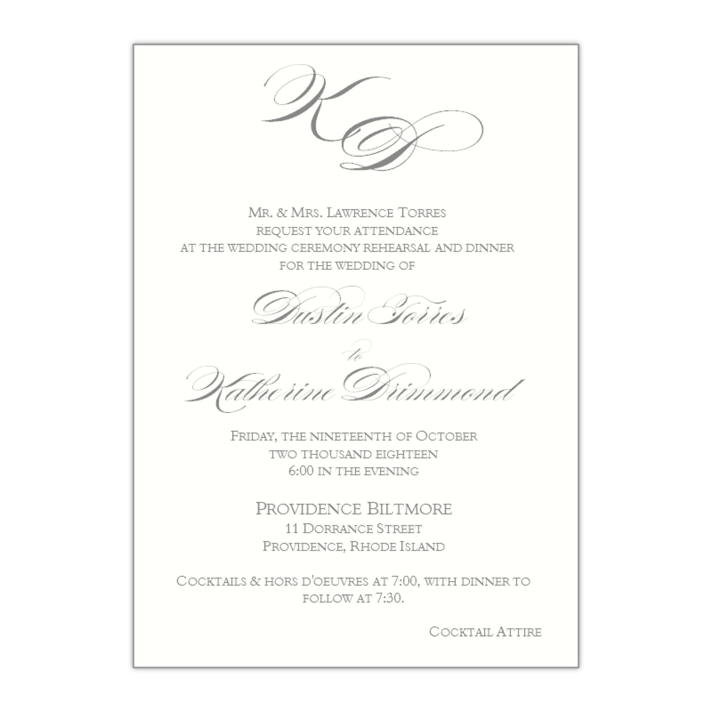 Elegant Wedding Rehearsal Dinner Invitation, Katherine - All That Glitters Invitations