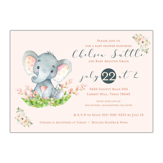 Elephant Baby Shower Invitation - All That Glitters Invitations