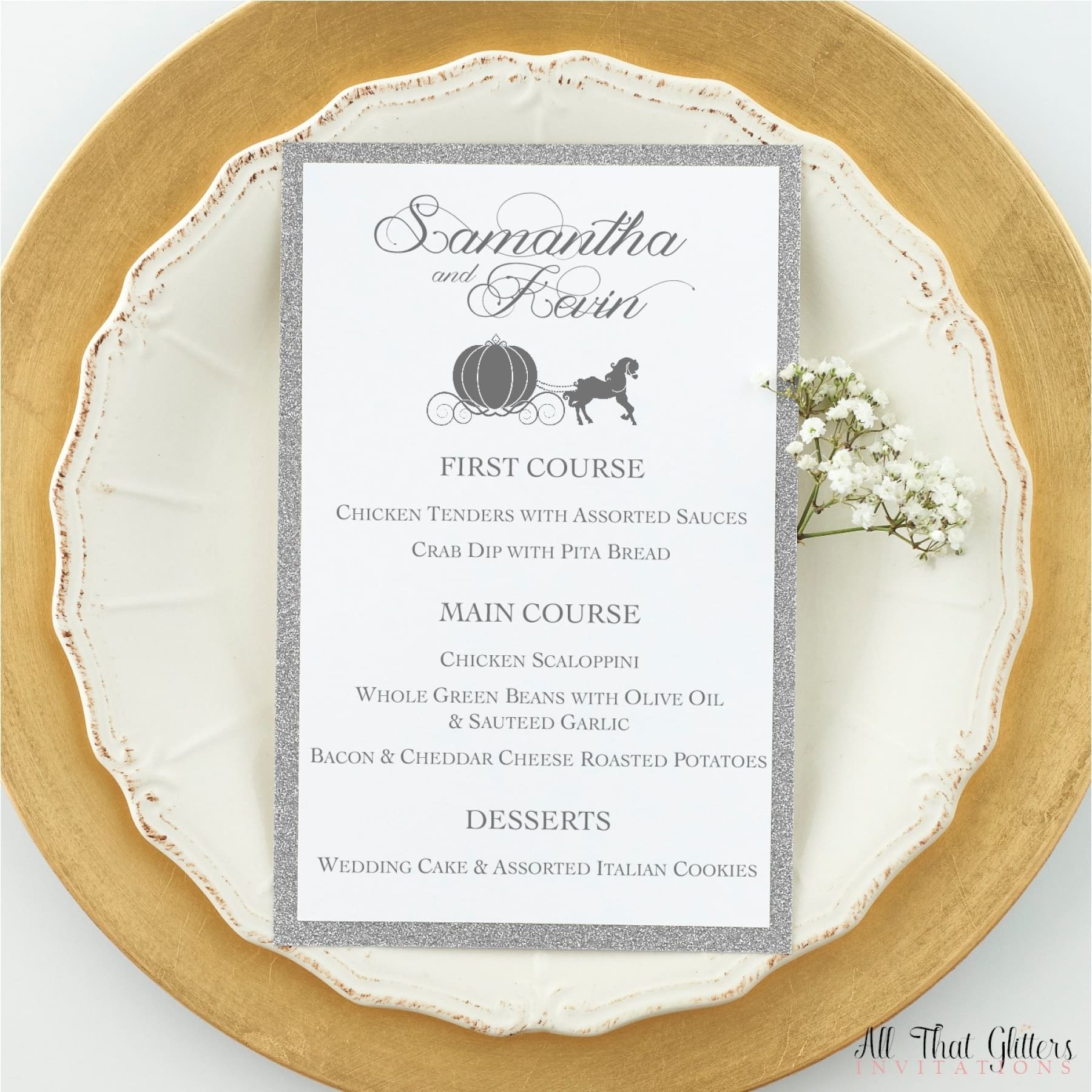 Fairy Tale Wedding Reception Dinner Menu, Lillianna - All That Glitters Invitations