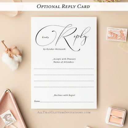 Fancy Calligraphy Wedding Invitation, Emily - All That Glitters Invitations
