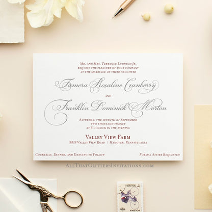 Fancy Script Wedding Invitation, Tamera - All That Glitters Invitations