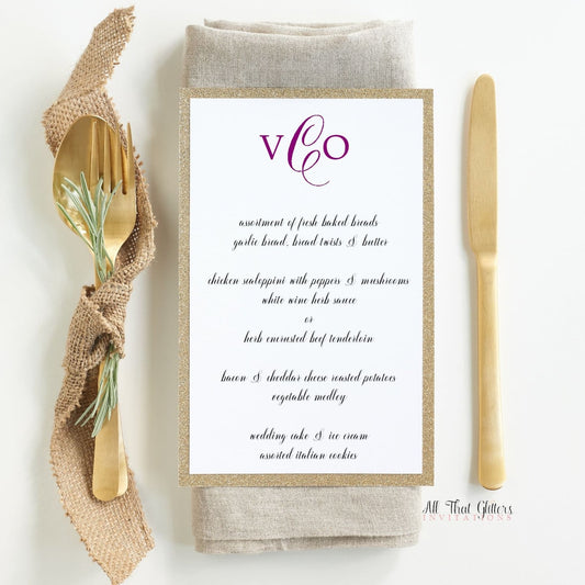 Fancy Wedding Reception Menu, Victoria - All That Glitters Invitations