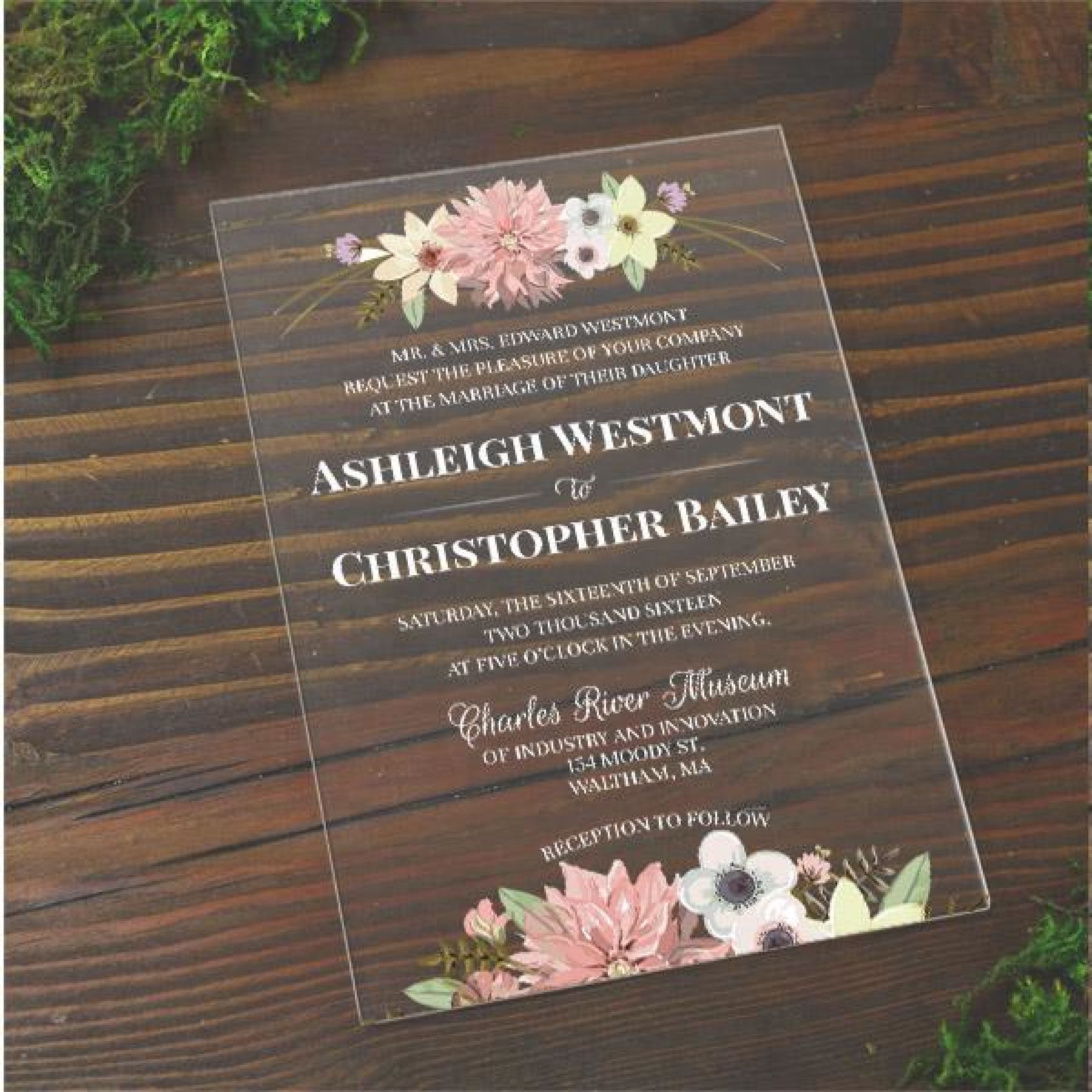 Floral Color Acrylic Wedding Invitation - All That Glitters Invitations