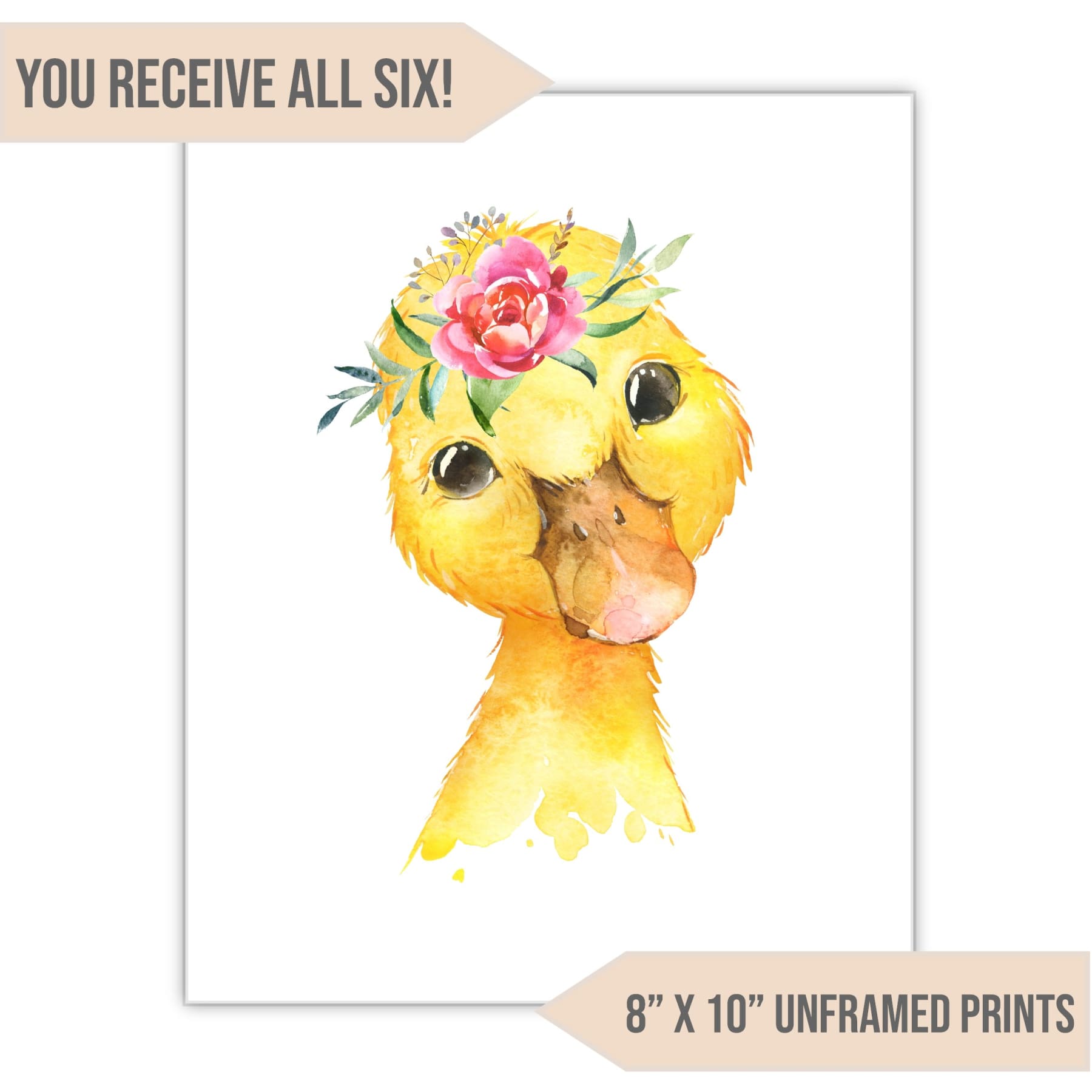 Flower Crown Barnyard Animal Nursery Art Print, 8" x 10" - All That Glitters Invitations