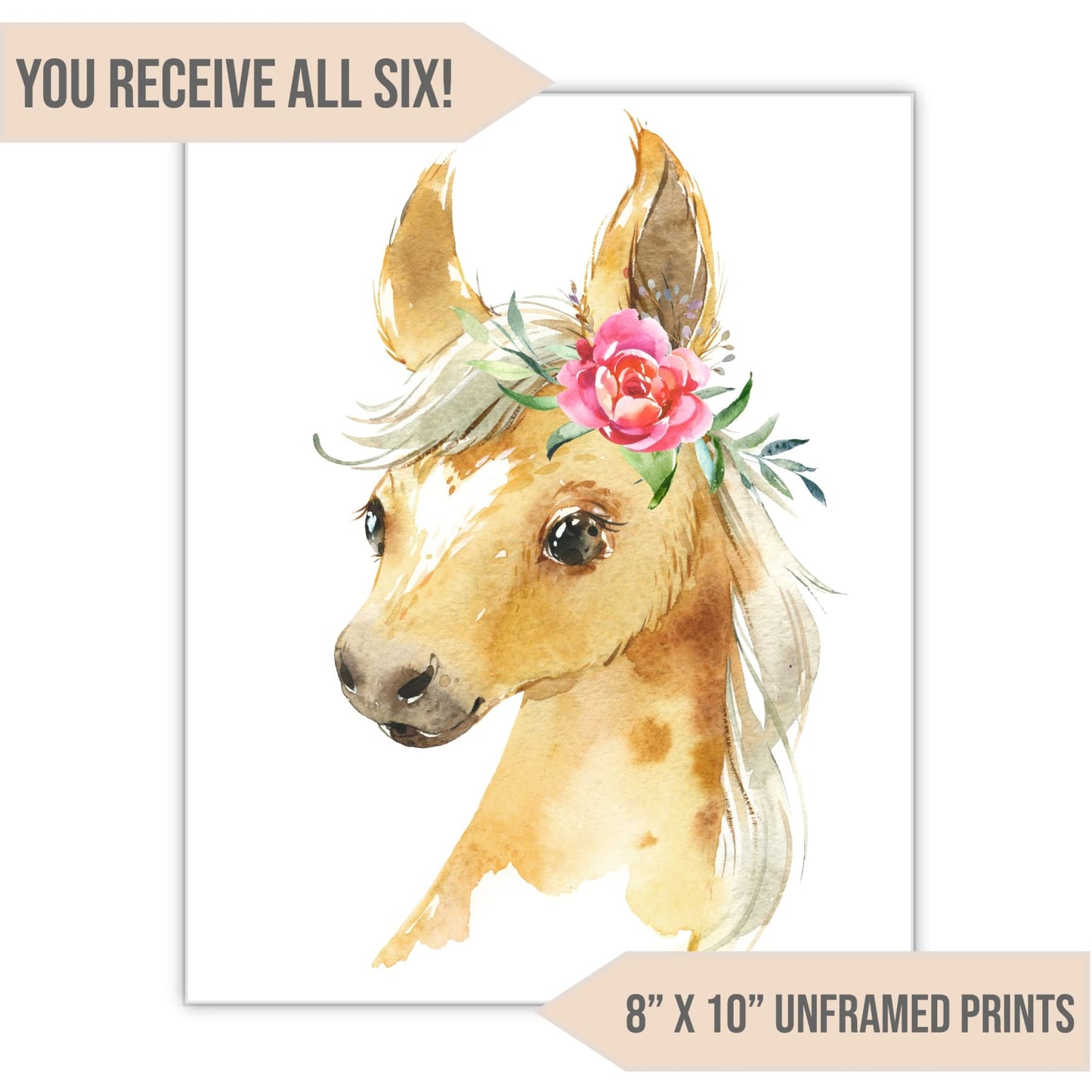 Flower Crown Barnyard Animal Nursery Art Print, 8" x 10" - All That Glitters Invitations