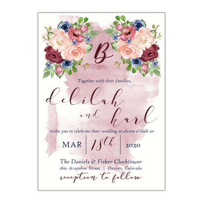 Flowers and Watercolor Wedding Invitation, Delilah - All That Glitters Invitations