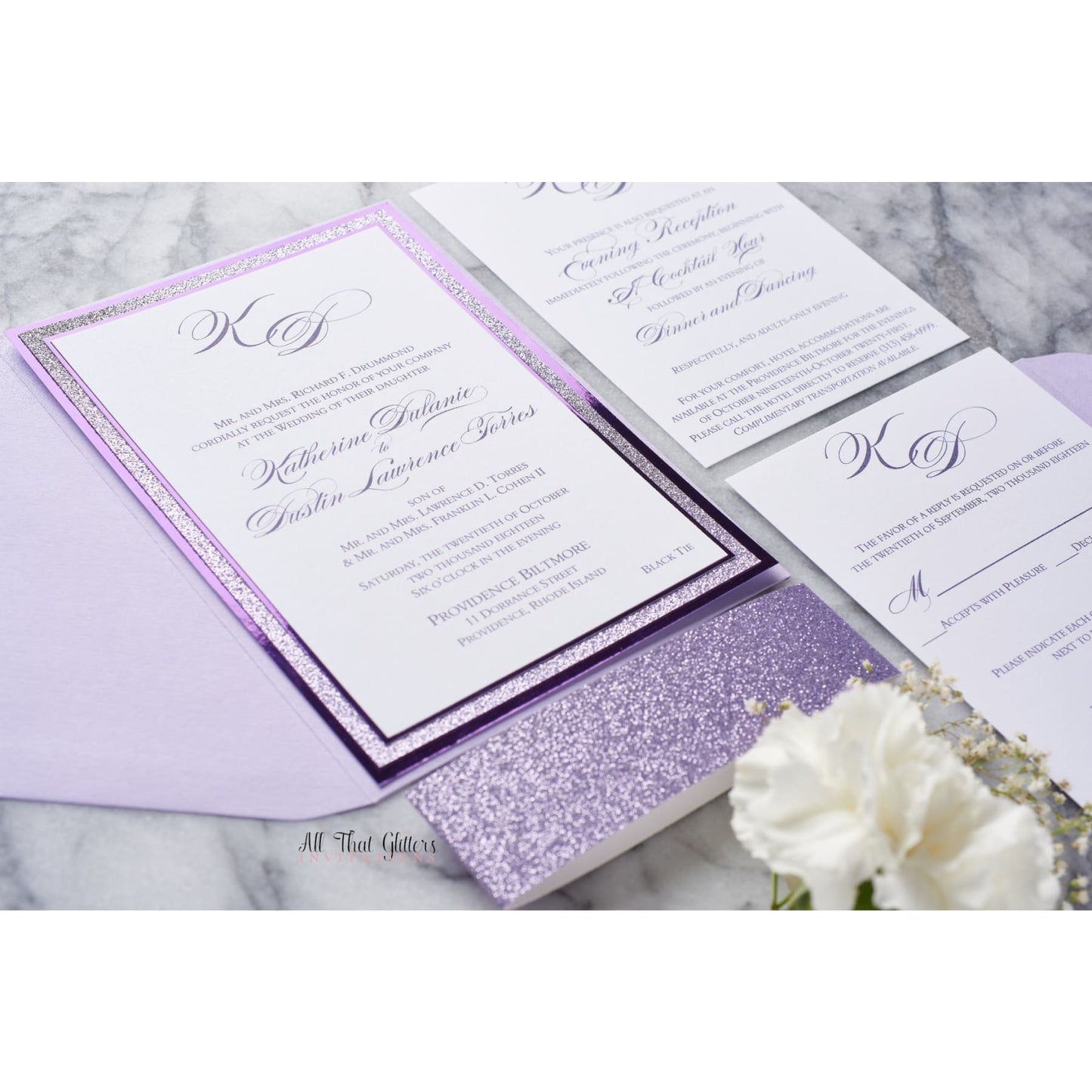 Foil and Glitter Wedding Invitation, Katherine - All That Glitters Invitations