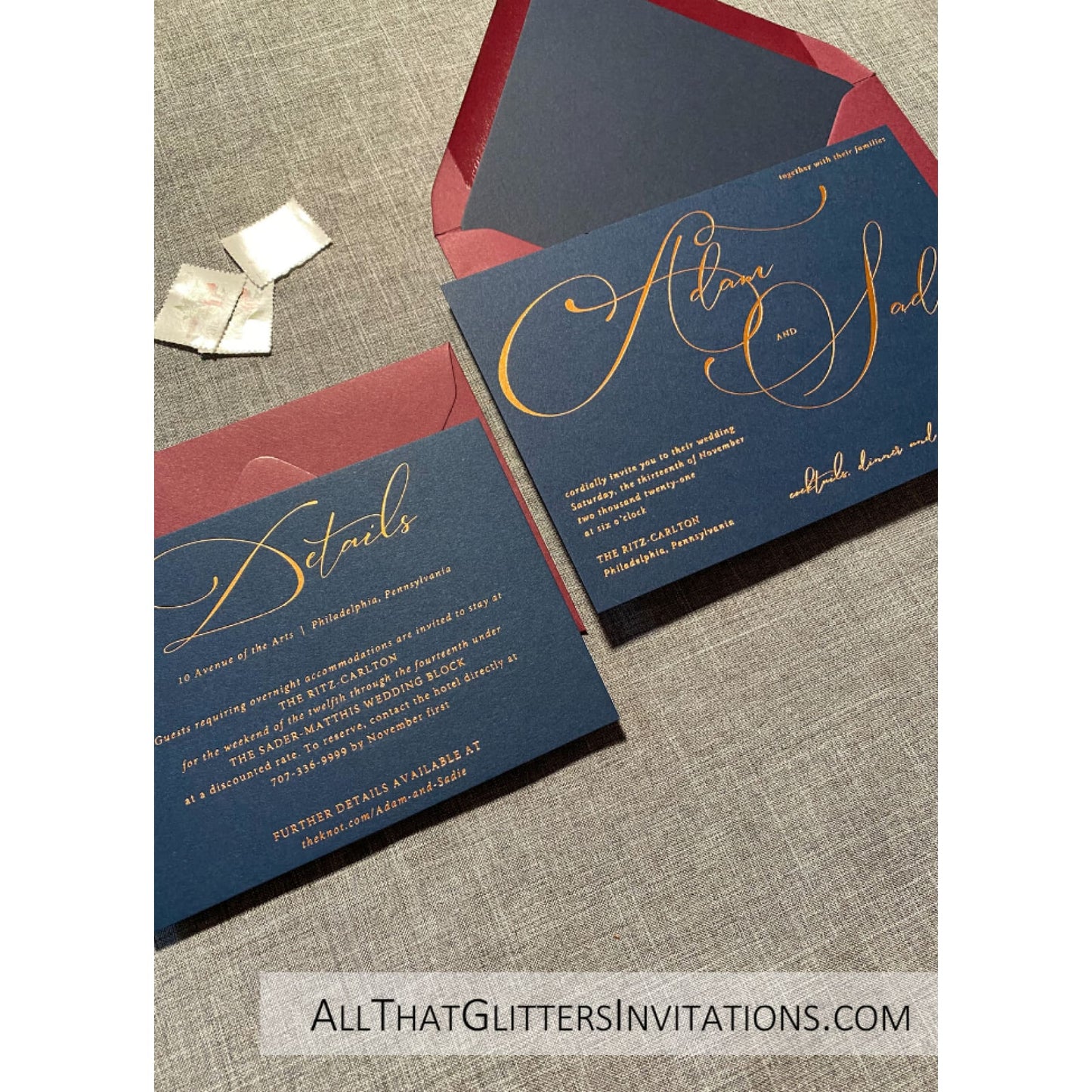 Foil on Navy Blue Wedding Invitation, Adam - All That Glitters Invitations