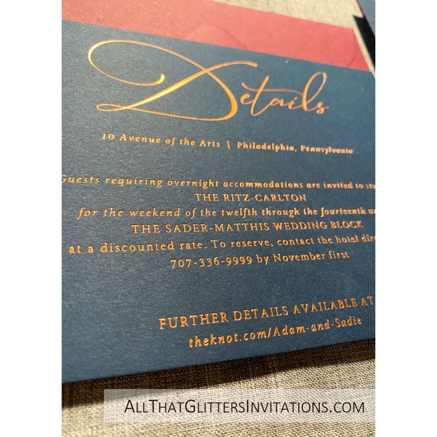 Foil on Navy Blue Wedding Invitation, Adam - All That Glitters Invitations