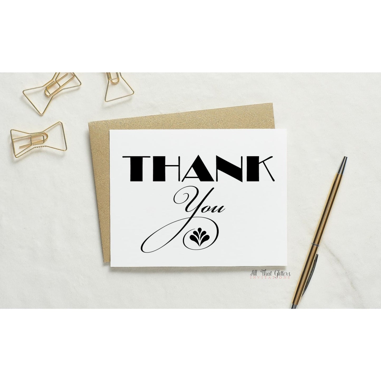Folded Thank You Card, Art-Deco Style 1 - All That Glitters Invitations