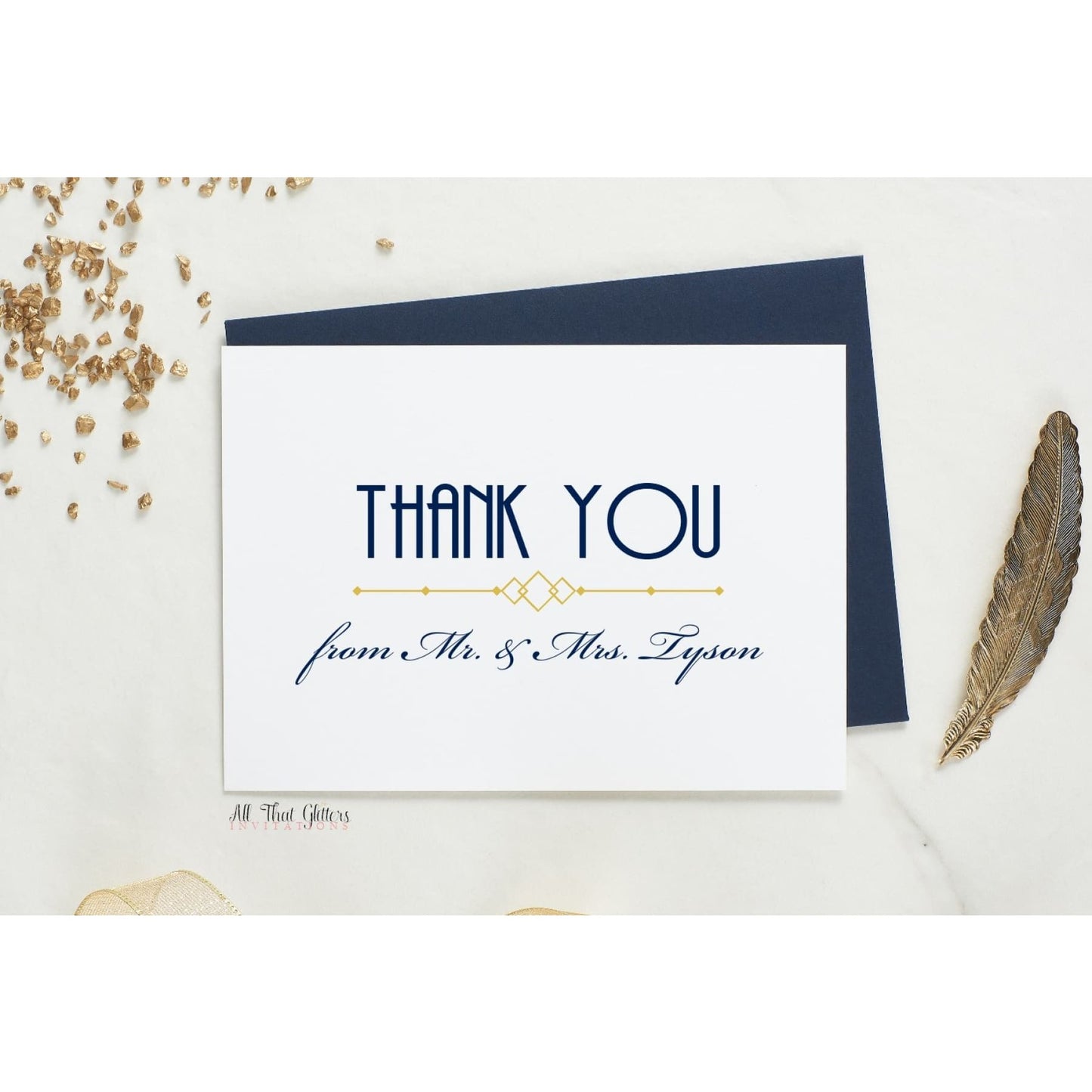 Folded Thank You Card, Art-Deco Style 2 - All That Glitters Invitations