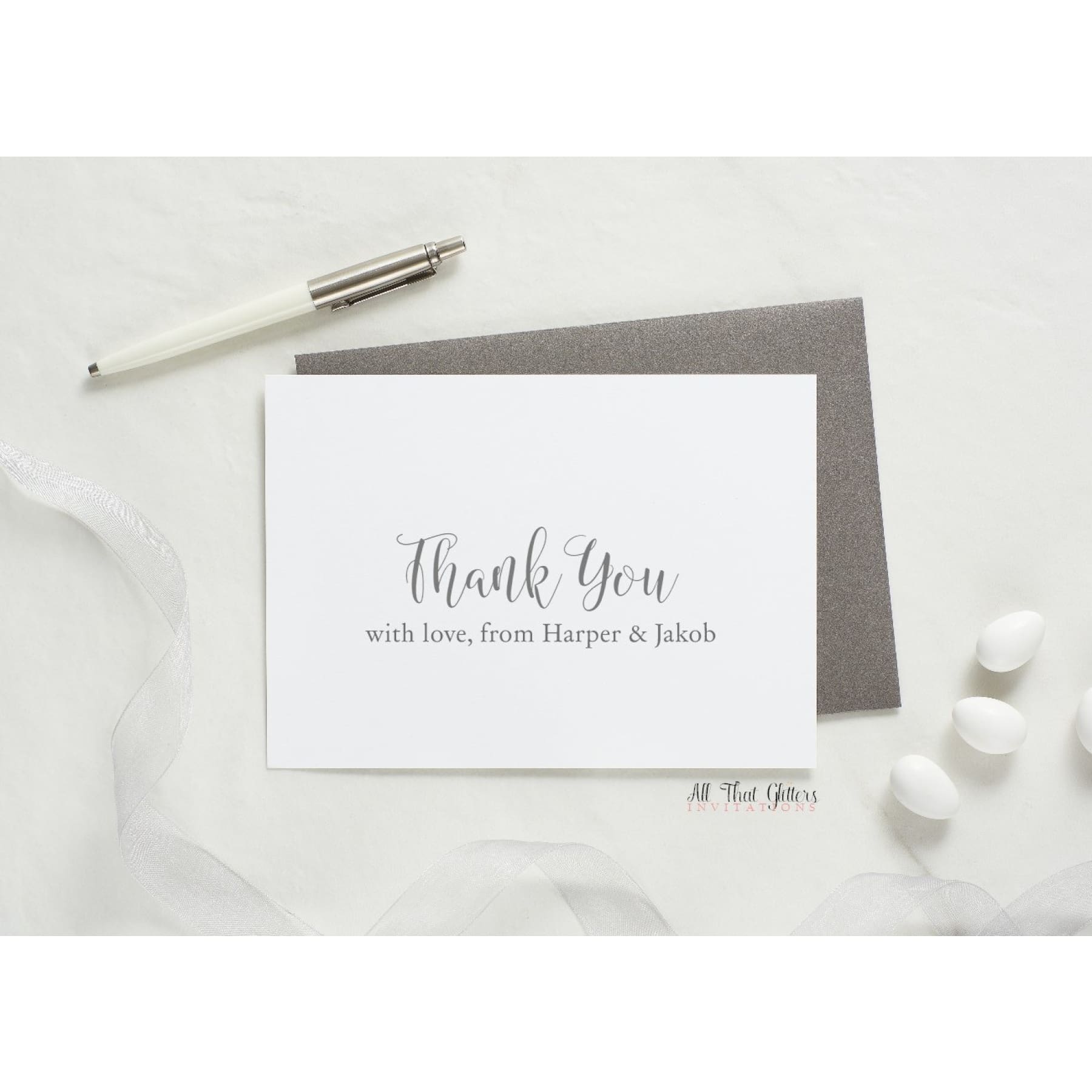 Folded Thank You Card, Harper - All That Glitters Invitations