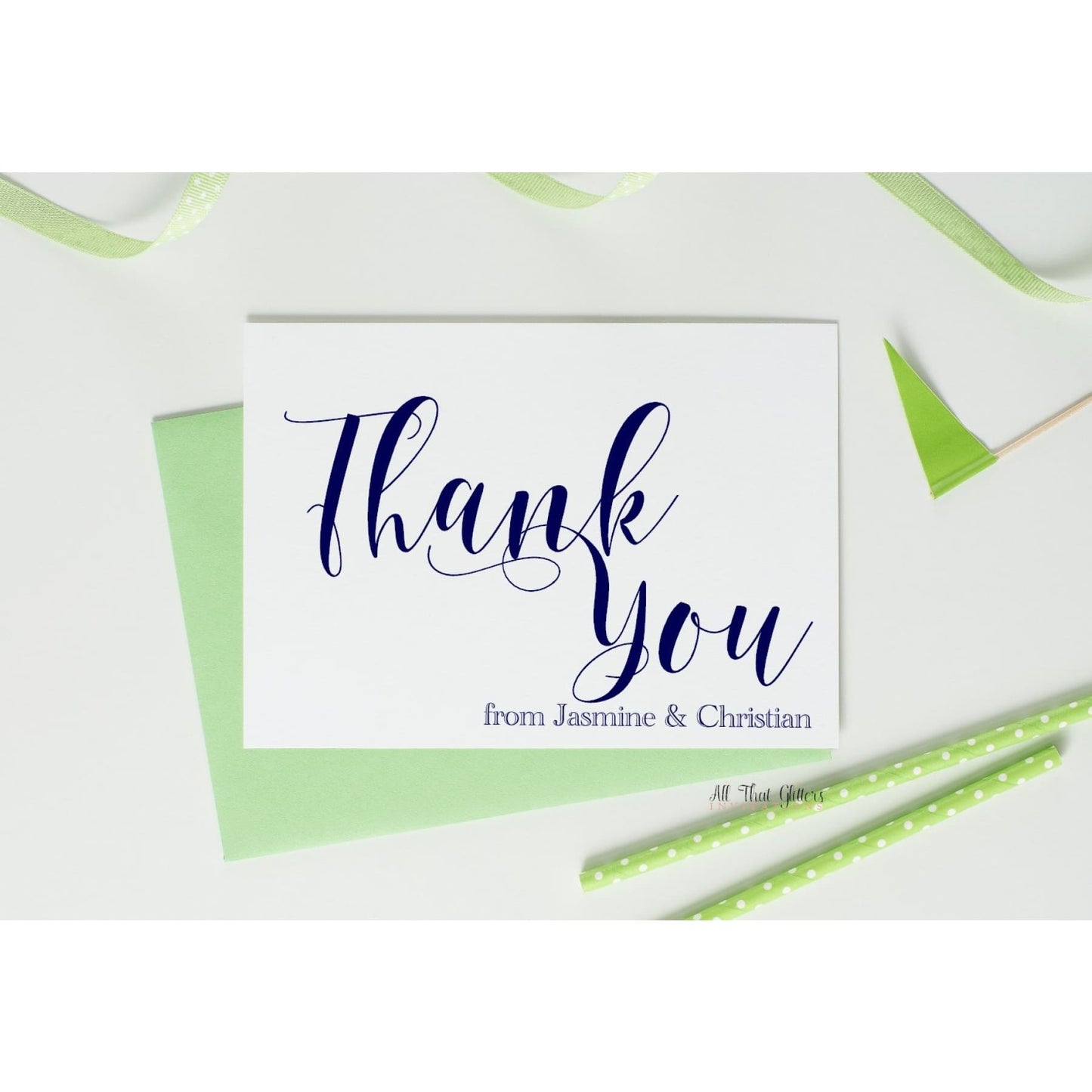 Folded Thank You Card, Jasmine - All That Glitters Invitations