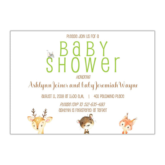 Forest Animals Baby Shower Invitations - All That Glitters Invitations