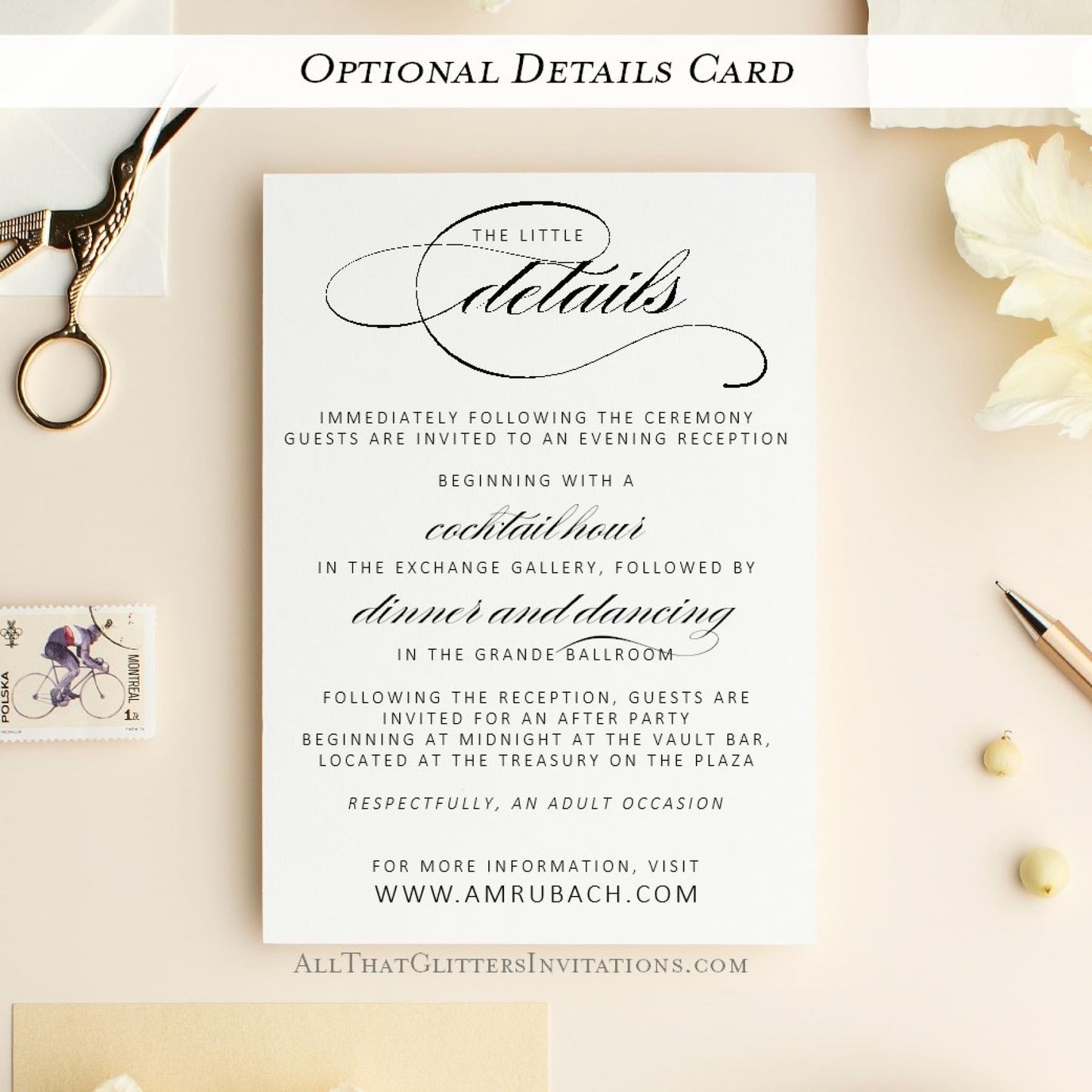 Formal Wedding Invitation, Andrea - All That Glitters Invitations