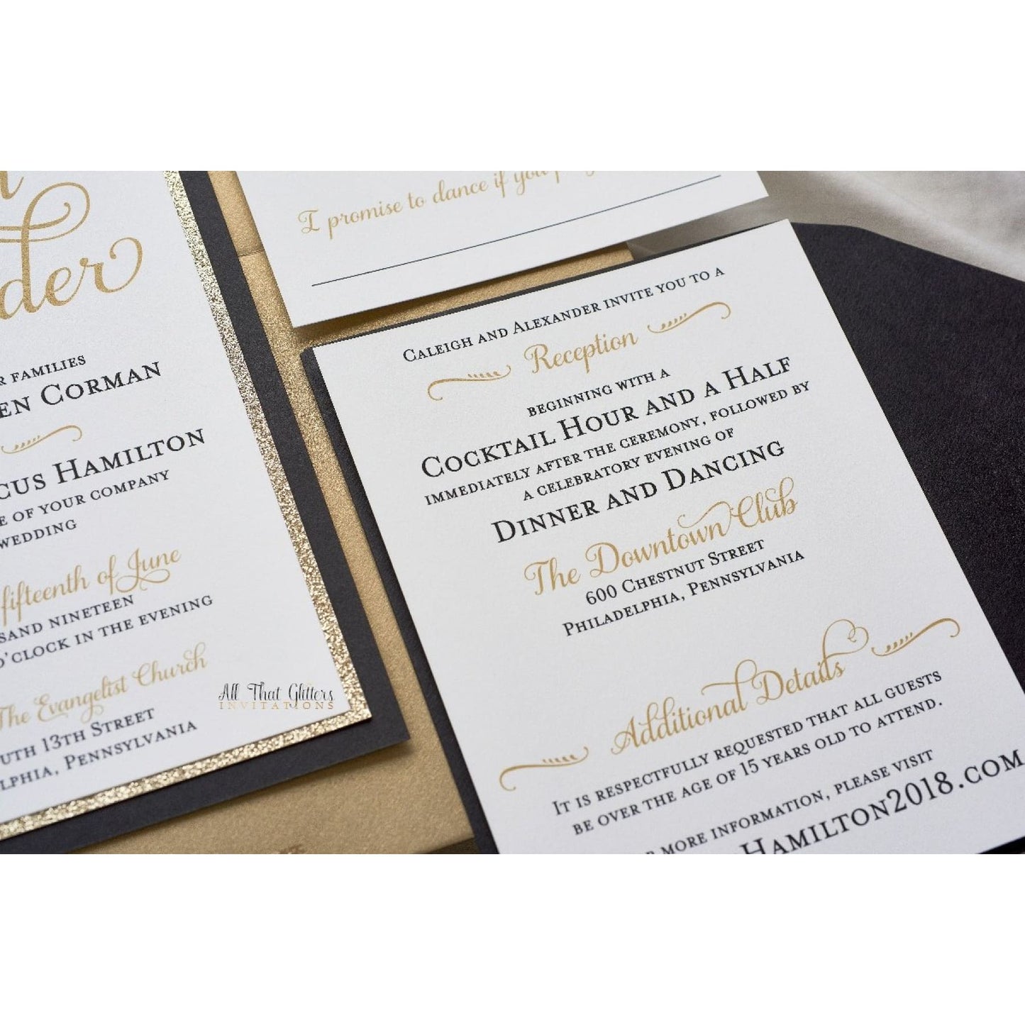 Formal Wedding Invitation with Glitter, Caleigh - All That Glitters Invitations