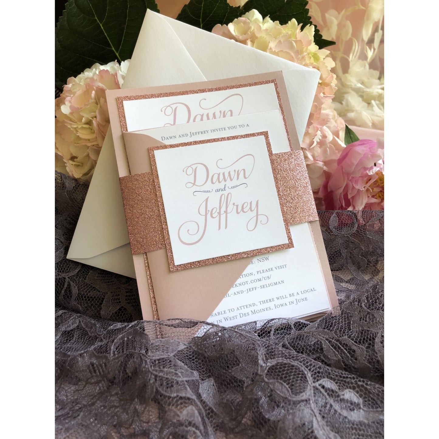 Formal Wedding Invitation with Glitter, Caleigh - All That Glitters Invitations