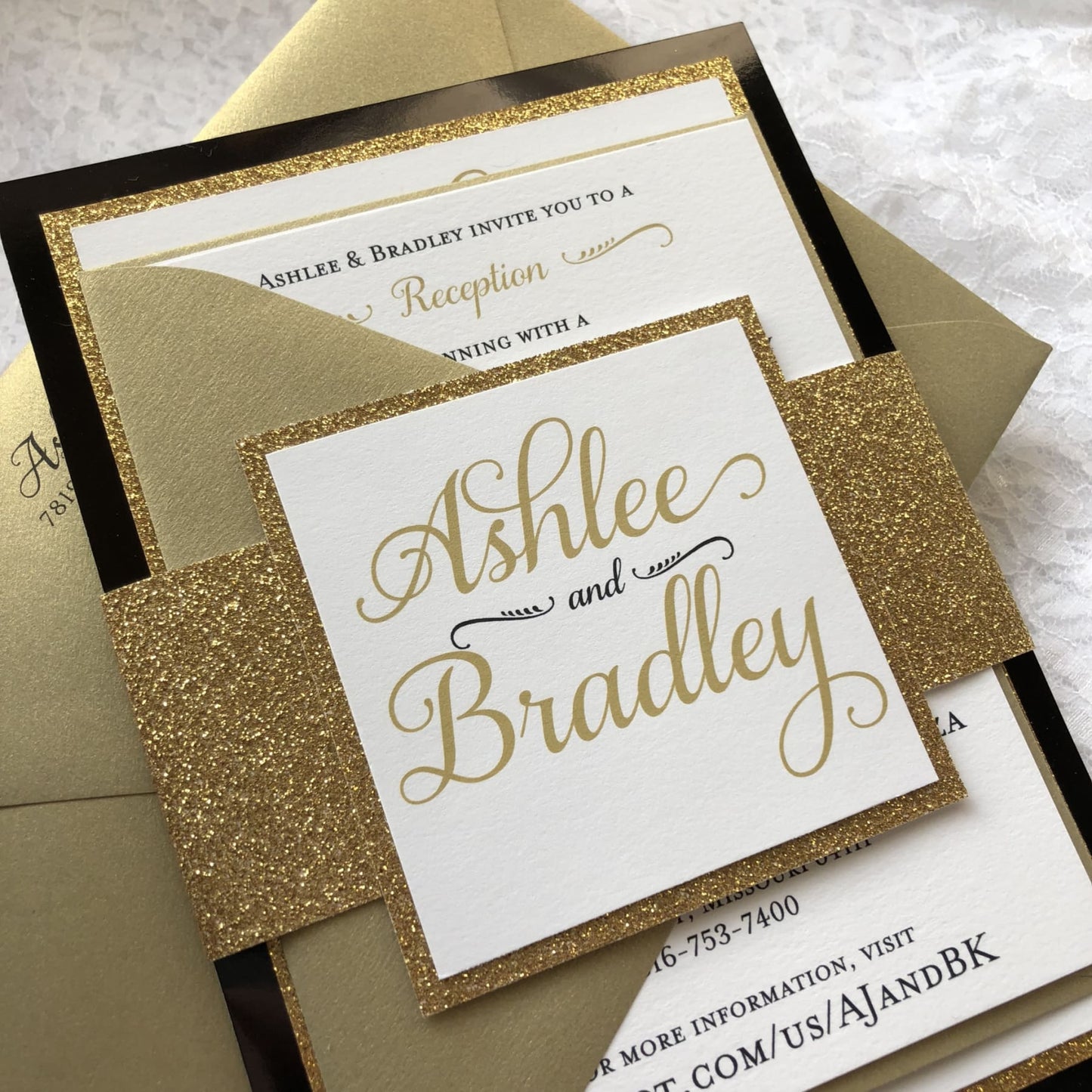 Formal Wedding Invitation with Glitter, Caleigh - All That Glitters Invitations