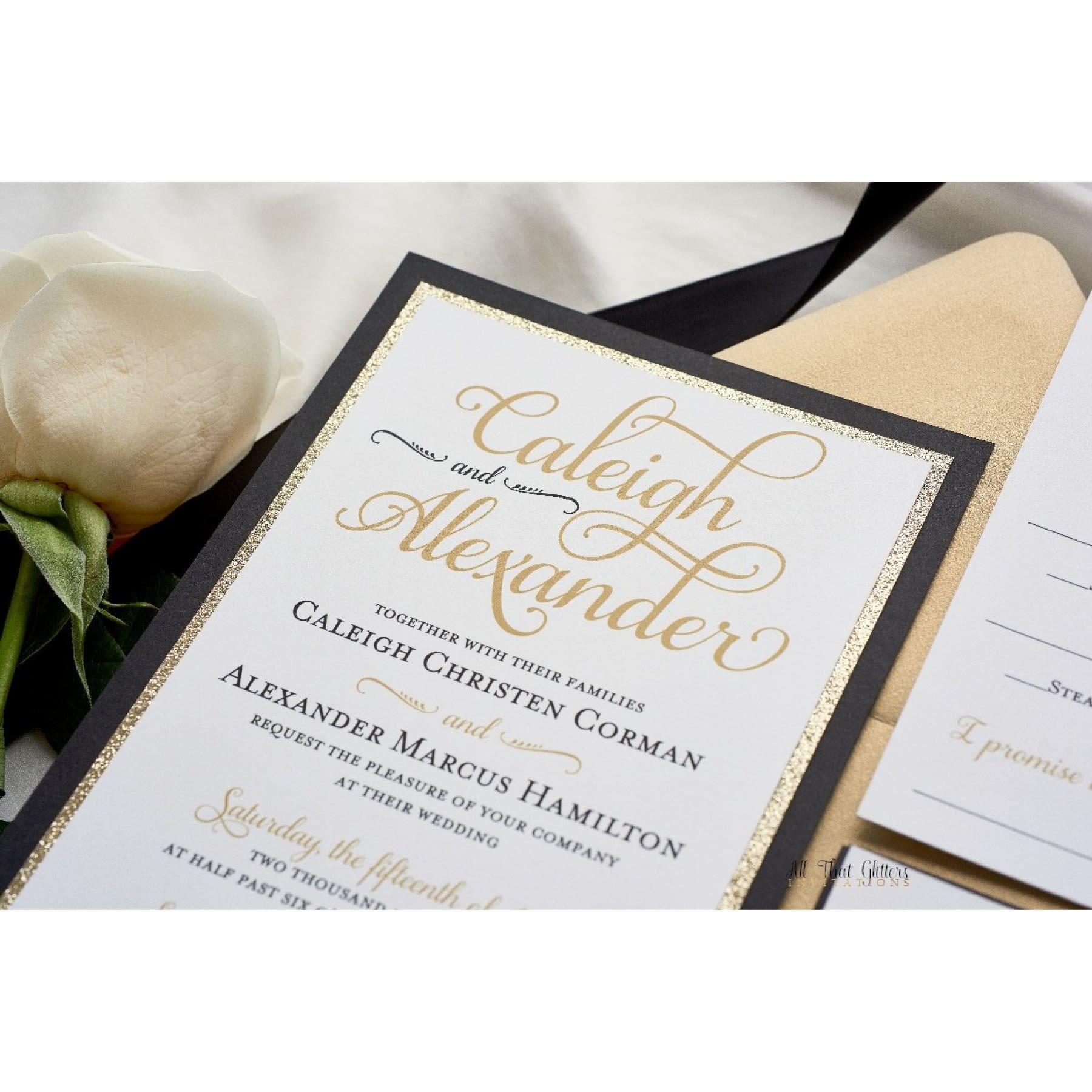 Formal Wedding Invitation with Glitter, Caleigh - All That Glitters Invitations