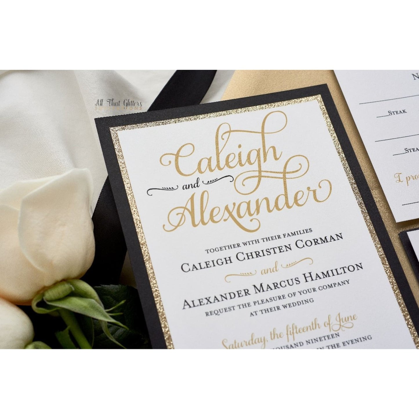 Formal Wedding Invitation with Glitter, Caleigh - All That Glitters Invitations