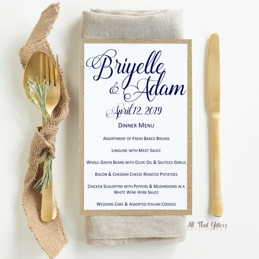 Formal Wedding Reception Dinner Menu, Briyelle - All That Glitters Invitations