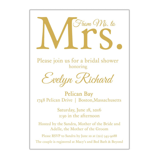 From Ms. to Mrs. Bridal Shower Invitation - All That Glitters Invitations