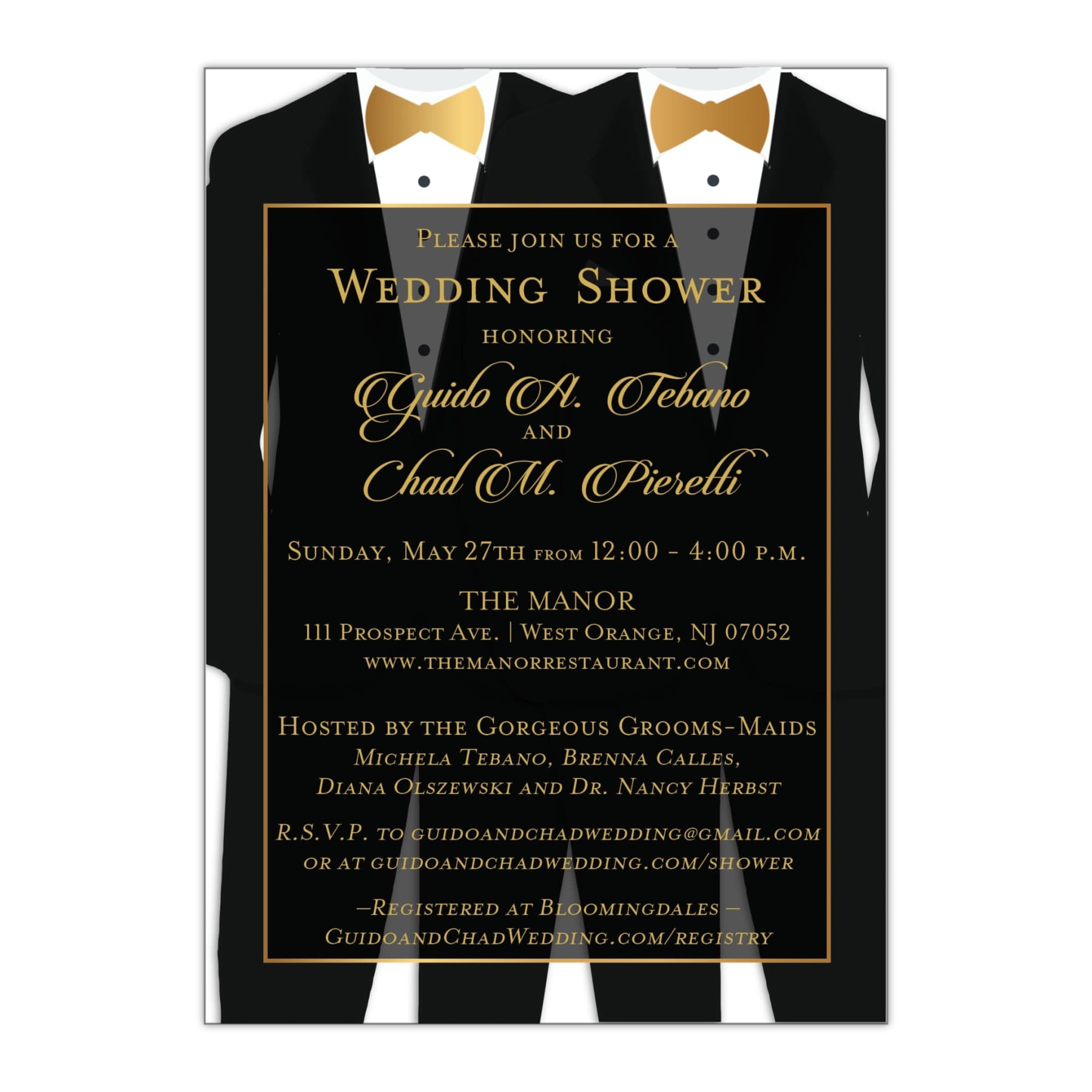 Gay Two Tuxedos Wedding Shower Invitation - All That Glitters Invitations