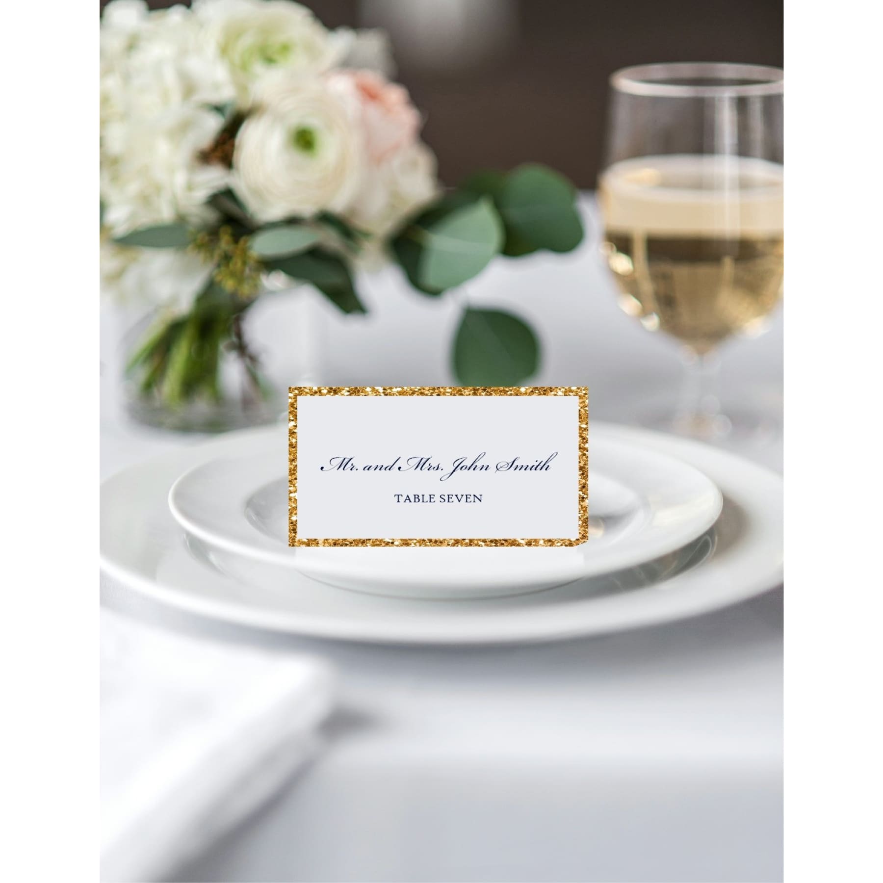 Glitter Backed Wedding Reception Place Cards - All That Glitters Invitations