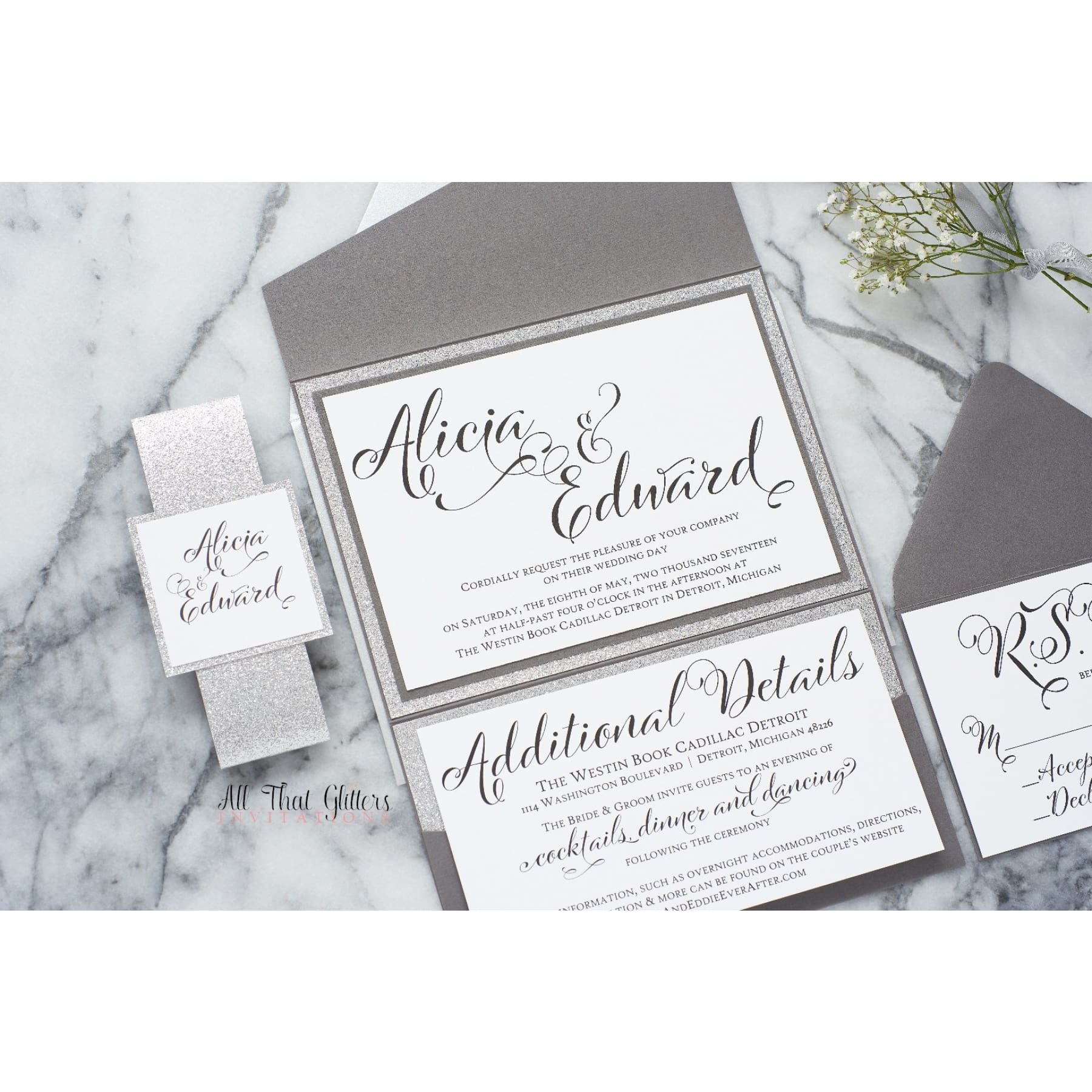 Glitter Wedding Invitation Suite, Alicia - All That Glitters Invitations