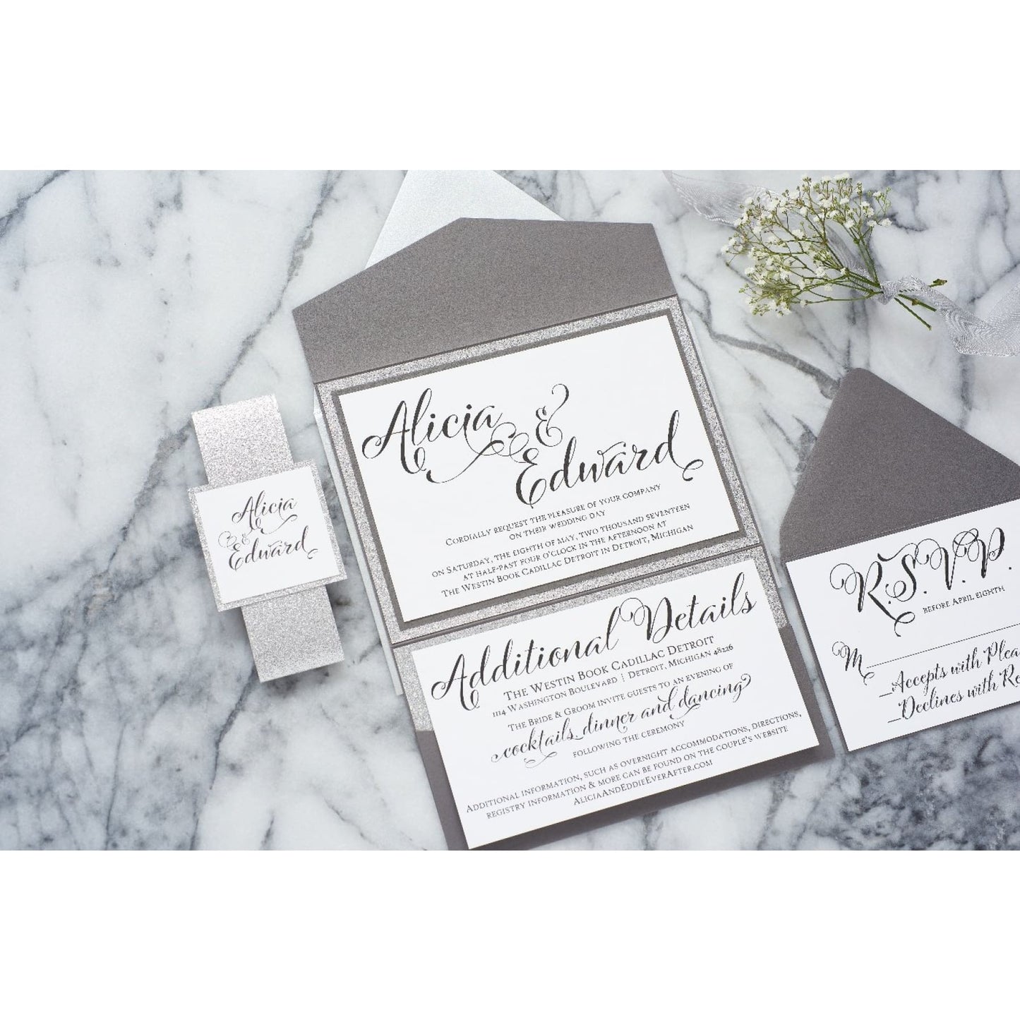 Glitter Wedding Invitation Suite, Alicia - All That Glitters Invitations